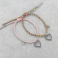 Colorful Woven Rope Diamond-Inlaid Heart-Shaped Pendant Charm Bracelet Set with Magnet Ball