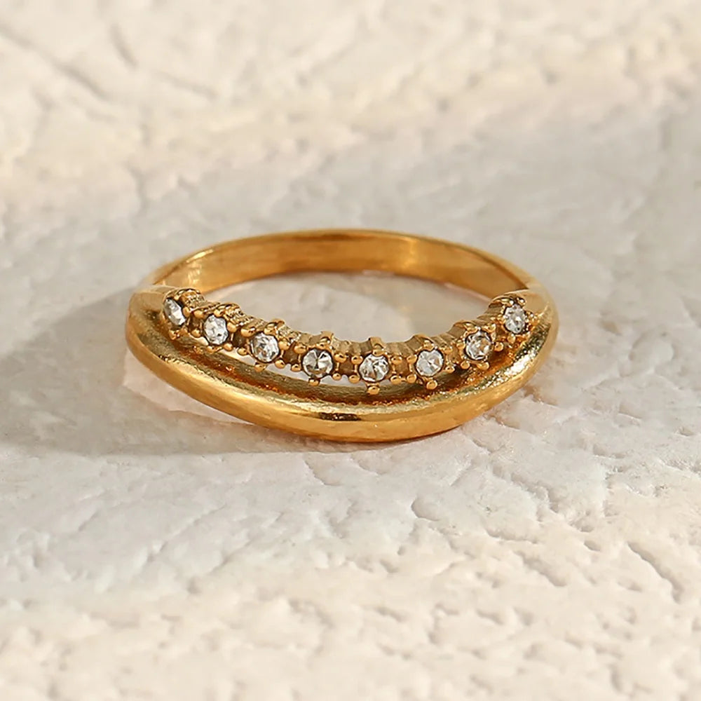 Dreamshow Rings Double Layer Stainless Steel Zircon Stacking Ring Tarnish Free & Water Proof Jewelry