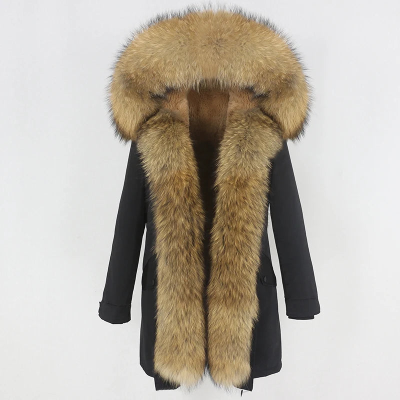 OFTBUY 2023 Women's Waterproof Winter Parka Natural Raccoon Fur Coat Thick Warm Hood Long Casual Outerwear Streetwear Touch