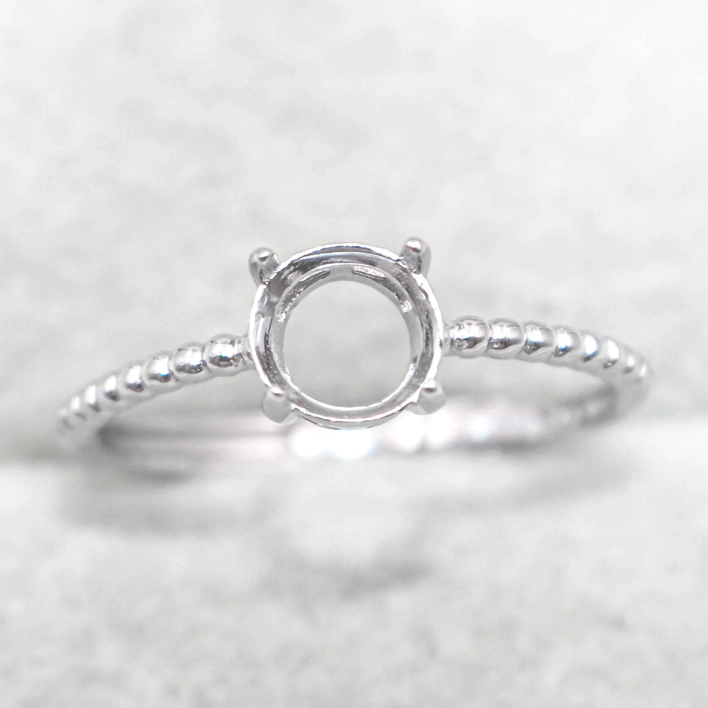 Sterling Silver 6*6mm Semi Mount Ring Empty Frame Blank Support Claw Setting S925 Base Holder Without Center Stone for DIY Inlay