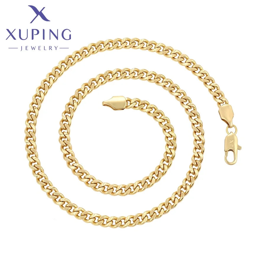 X000981798 Xuping Jewelry Cuban Chain Necklace 14K Gold Plated 17.7 Inches Fashion Men Necklace