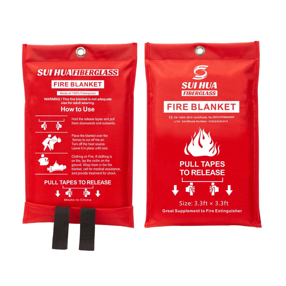 Premium Extra Large 1m X 1m Fire Blanket 100% Fiberglass Kid Pet Safe EN1869:2019 Certified Temperature Resistant 550C for