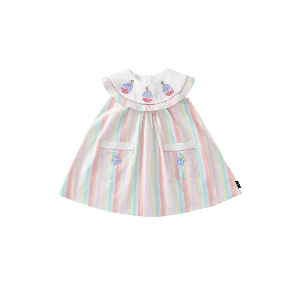 children's clothing girls' embroidery dress 2025 Summer new children's colorful striped sleeveless vest dress