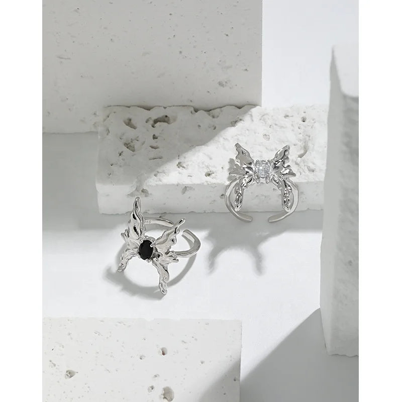 DEYIN Ins 925 Sterling Silver Woman Vintage Personalized Fine Jewelry Ring Index Finger Silver 925 Ring Big Butterfly Ring