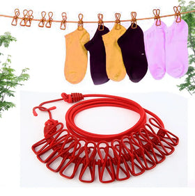Outdoor Retractable Windproof Non-slip Clothesline Portable Travel Clothesline with 12 Clips