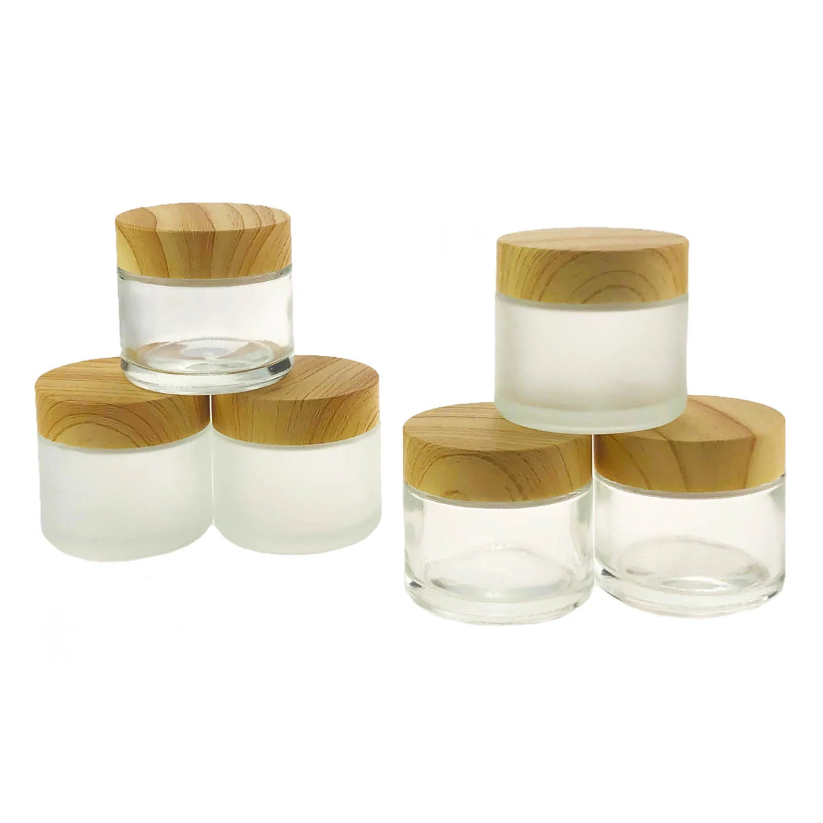 Wholesale 30ml 60ml 60g Glass Jar with Wooden Lids Screw Transparent Container Empty Frosted Cosmetic Face Cream