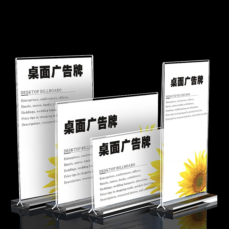 Customized T Shape A4 Size Clear Acrylic Price List Desktop Stand Transparent Table Acrylic Display Stand