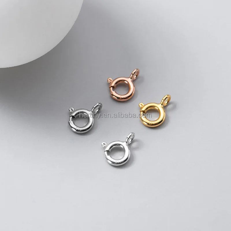 10pcs Per Set Rose Gold Plated Sterling Silver 925 Round Spring Clasp DIY Jewelry Accessories