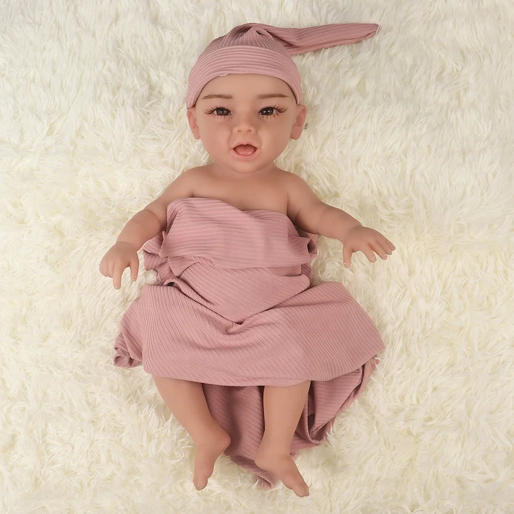 Realistic 18Inch Long Reborn Baby Girls Doll Full Solid Silicone Reborn Toddlers Newborn Baby Girl 1:1 Ration Weight and Size
