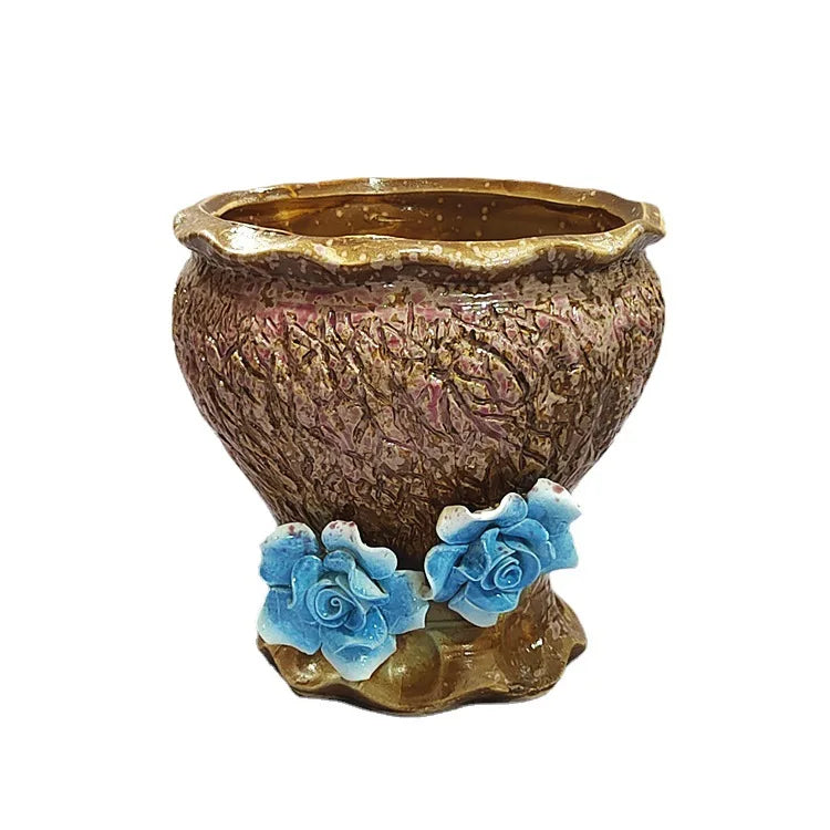 Korean-style High Handmade 3D Flower Succulent Pot Coarse Pottery Pots