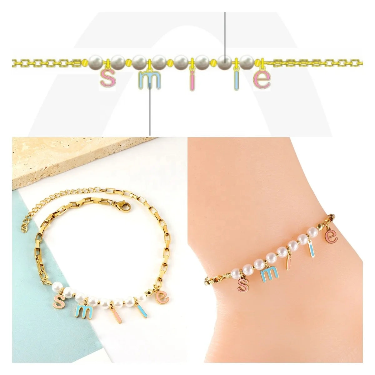 Fashion Jewelry Manufacturer Custom Gold Plated Stainless Steel Trendy Pendant Bracelet Anklets for Unisex Gift