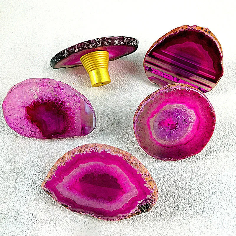 HZ Agate Slice Cabinet Knobs With Gold Edging for Kitchen Home Furniture Luxury Look With Natural Agate Stone