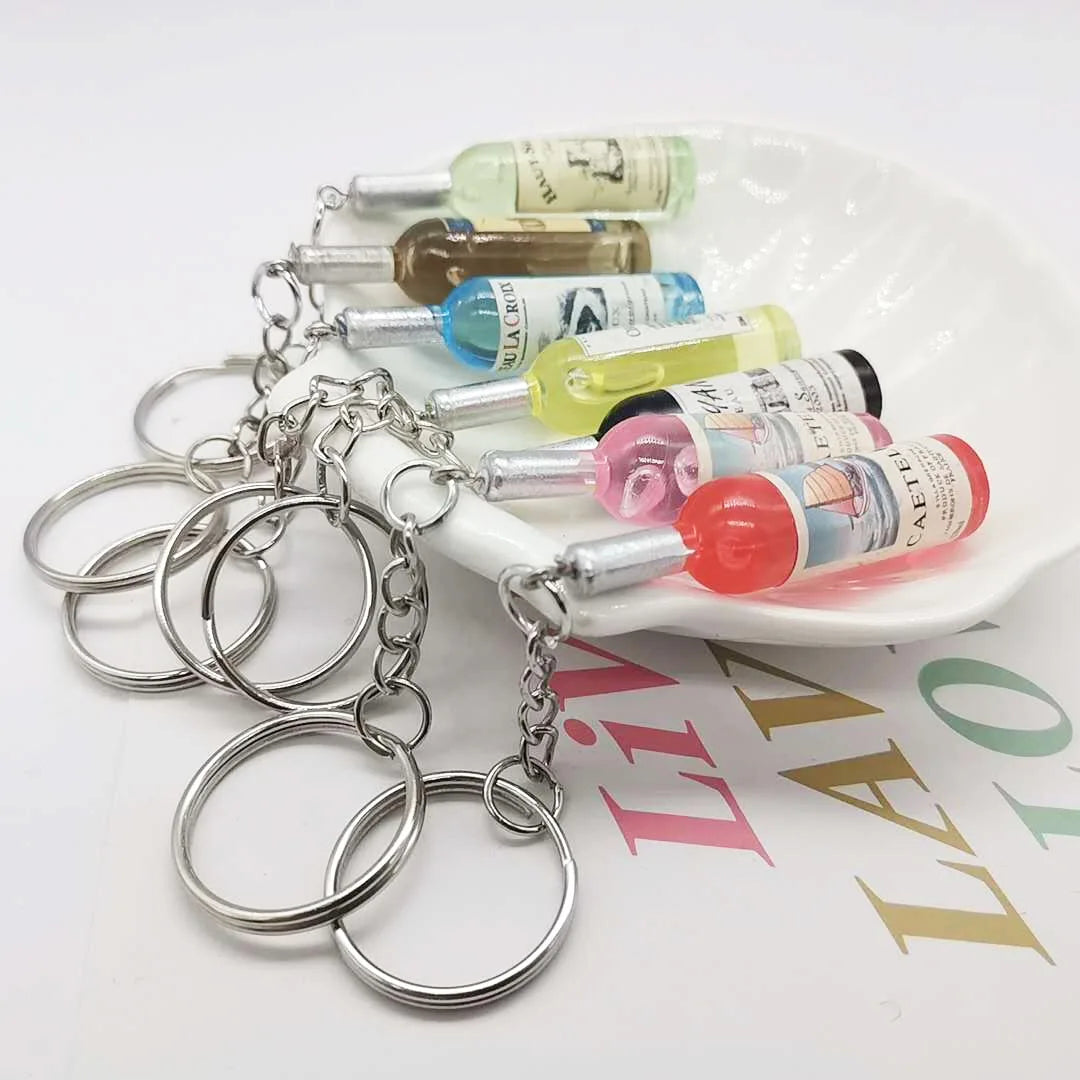 Creative Simulation Wine Bottle Keychain Stainless Steel Women Acrylic Car Keyring Bag Purse Pendant Bar Party Promotional Gift