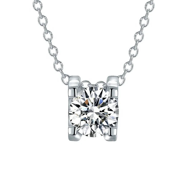 Custom Logo 925 Sterling Silver Necklace round DEF Color Moissanite with Rhodium Plating Personalized
