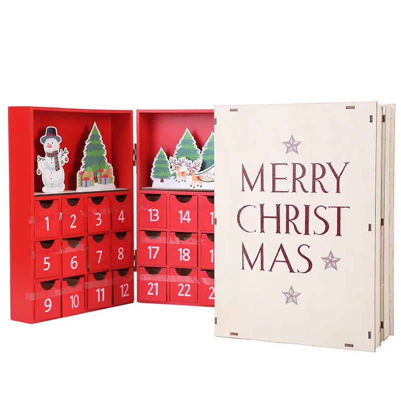 xmas custom empty desk reindeer christmas countdown fidget toy wooden advent calendar advent Book drawer boxes decor