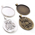 30x40mm Inner Size Vintage Owl Pendant Blank Bezel Trays Oval Cabochon Base Setting Charms DIY Jewelry Supplies
