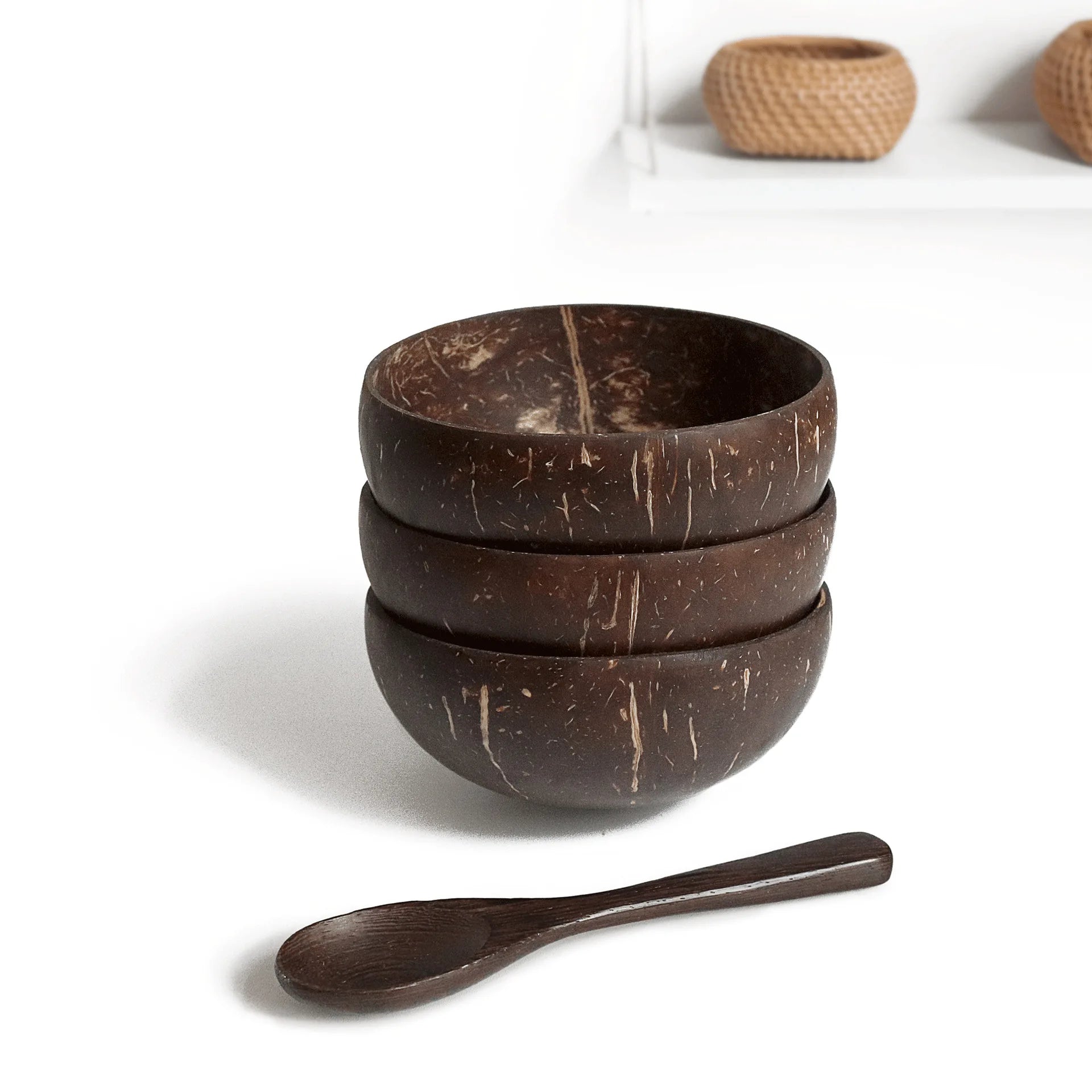 Natural Polished Thailand Vietnam Decor Coconut Shell Bowl and Spoon for Food Salad Candle Making