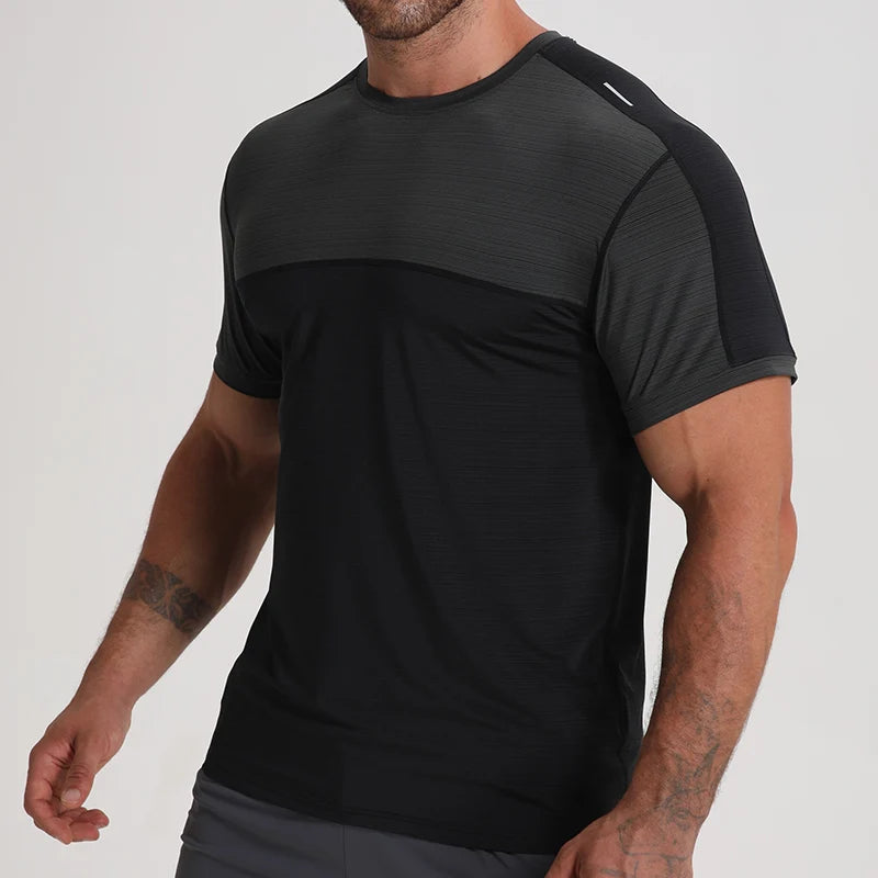 Color Block Gym T Shirt Men Fitness Clothes Quick Dry Bodybuilding T Shirt Sports Wear Men Workout Tee