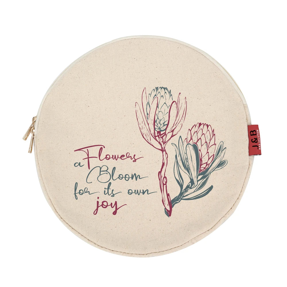 Custom Cotton Canvas Round Zipper Organizer Pouch Bag Eco Friendly Natural Toiletry Printed Logo OEM Professional Cosmetic Bag