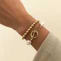 Women's  Pearl Bracelet  Charm  Handpicked Pearl Chain 18k Gold Plated Delicate Vintage  Jewelry Gifts for Mom Women Girls