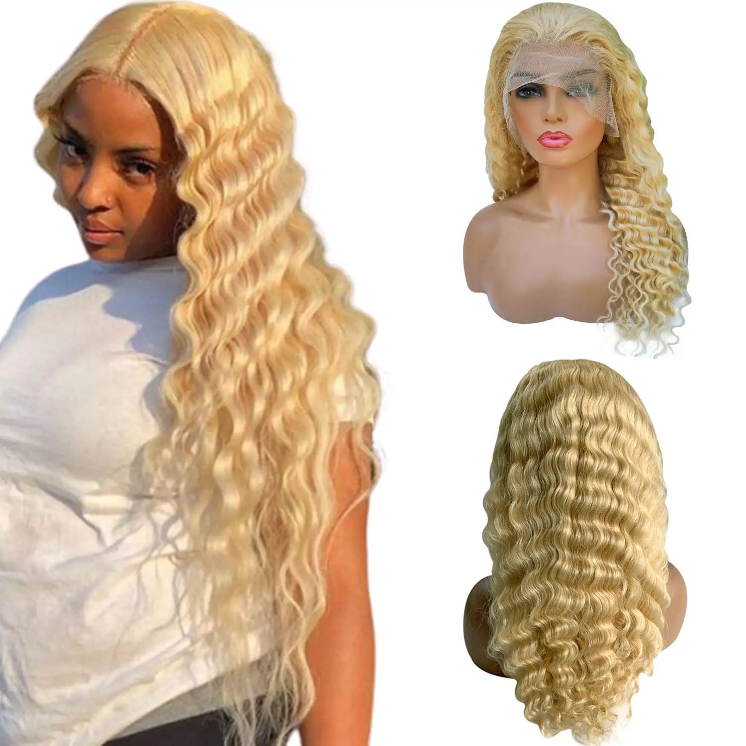 28 Inch 613 Blonde HD Lace Front Wig Raw Virgin Deep Wave 13x4 Curly Transparent for Lace Frontal 613 Full Lace Human Hair Wig