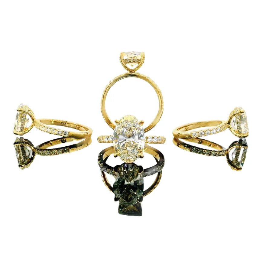 Qinglong Jewelry IGI Certified Lab Grown Created Diamond 14k 18k Solid Gold Classic Oval Cut Filled Engagement Ring Unisex