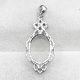 Sterling Silver 12*16mm Semi Mount Pendant Empty Frame Blank Support Setting S925 Base Holder Without Center Stone for DIY Inlay