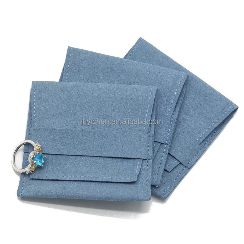 Custom Logo Grey Velvet Flap Pouch with Envelope Design for Jewelry-Yichen Brand Model YC-VF2022053012 (Customizable Size Logo)