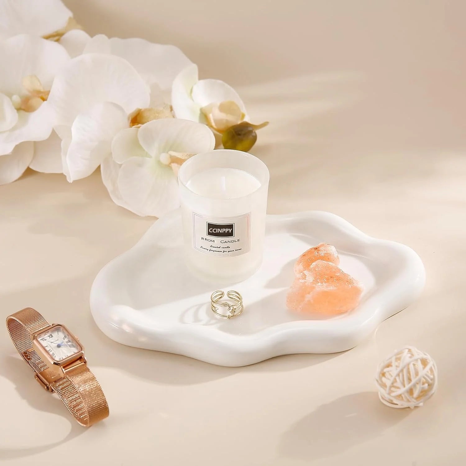 Creative Design Lazy Cloud White Ceramic Jewelry Tray Minimalist Elegant Style Scratch Resistant Home Decor