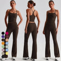 Custom High Elastic Breathable  2 Piece Sleeveless Workout Tank Top Flare Leggings Yoga Set Women Yoga Outfit Fitenss Gym Sets
