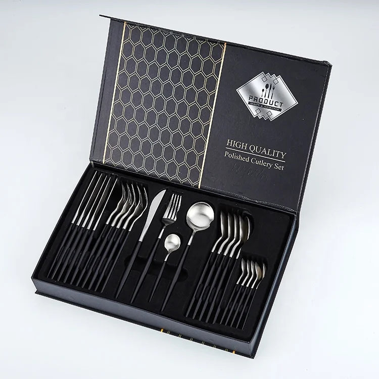 Luxury Wedding 4Pcs Knife Spoon and Fork Set Stainless Steel 304 Gold Cutlery Flatware Set