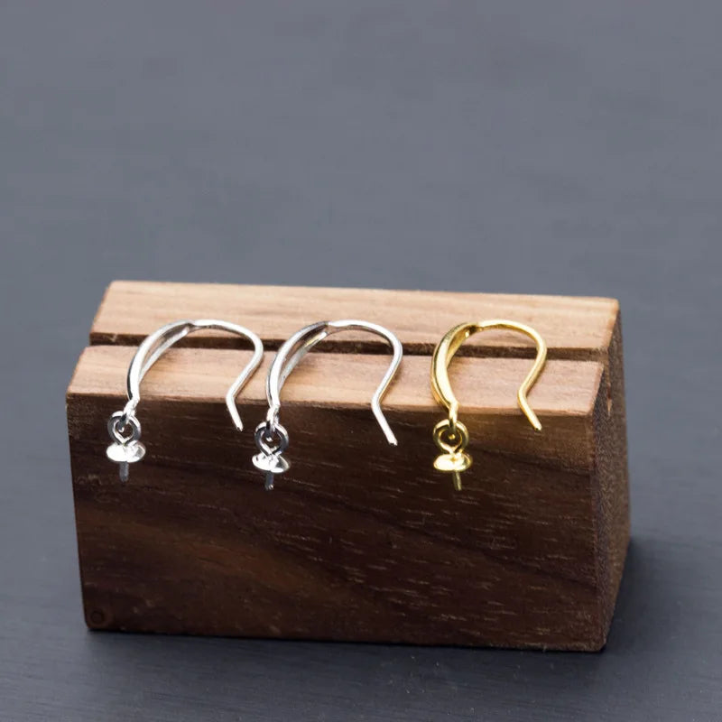 DIY Pearl Accessories 18K Gold S925 Silver Hook Hoop Earring Holder Mounts for Round Stone Jewelry Making