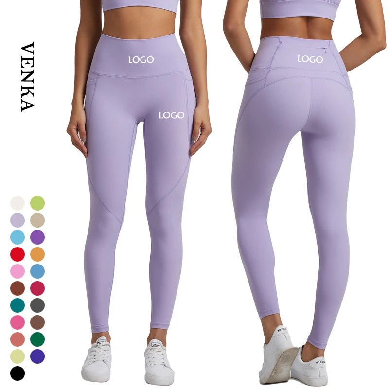 Custom Logo Women High Waist Quick Dry Gym Sports Pant No T Line With Back Waist Zipper Pocket Design Nylon Lady Yoga Leggings
