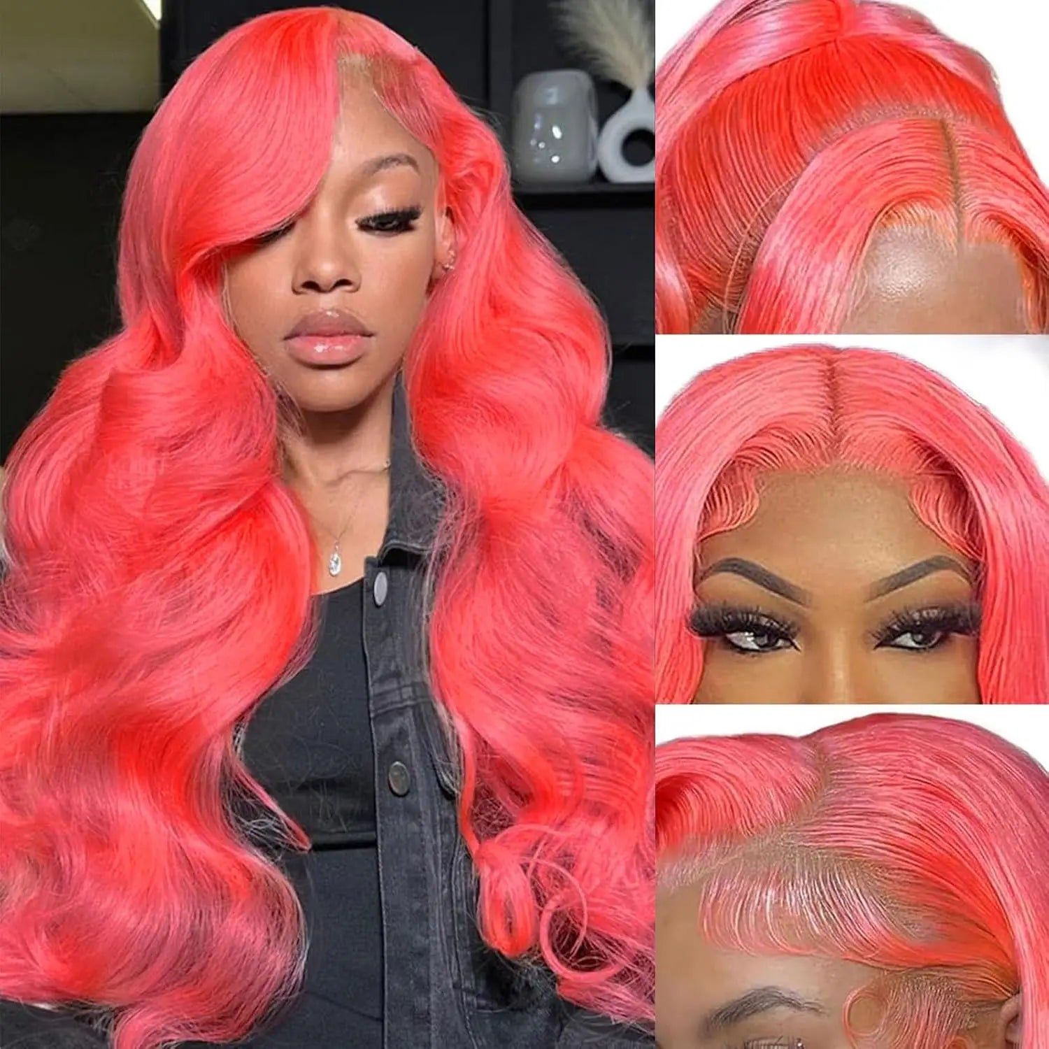200 Density Hot Pink Dark Brown Ginger Orange Color Hd Lace Frontal Wig Already Made Bone Straight Lace Front Human Hair Wigs