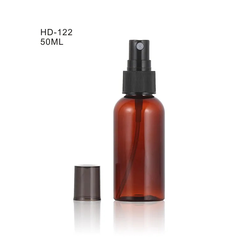 Travel Sanitizing Spray Bottle 50ml 60ml Amber Brown PET Hand Body Mist Cosmetic Use Plastic Cap Boston Custom Color Logo YUXI
