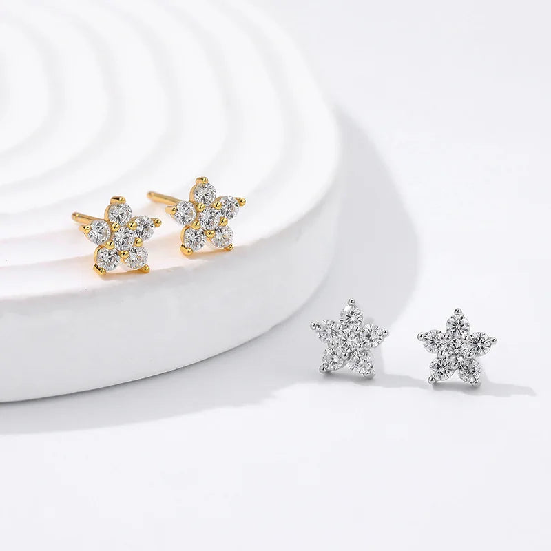 Daidan Flower Earrings Gold Plated Silver 925 Earing Tiny Stud Zirconia Stud Dainty Star Flower Earrings
