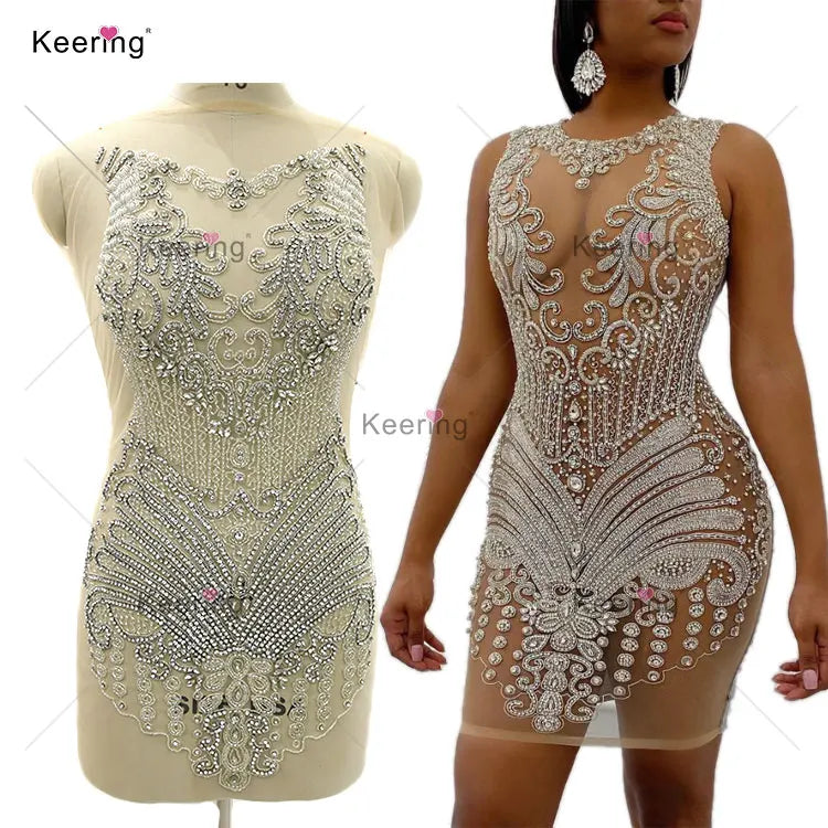 WDP-407 Sparkle Rhinestone Bodice Wedding Decoration Fabric for Handmade Wedding Dress