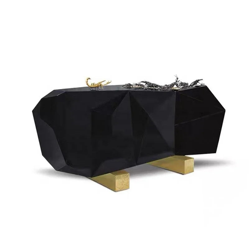 New Arrival Luxury Solid Wood Moroccan Sideboard with Gold Black Finish Convertible Design for Living Room Dining Room Hotel Use
