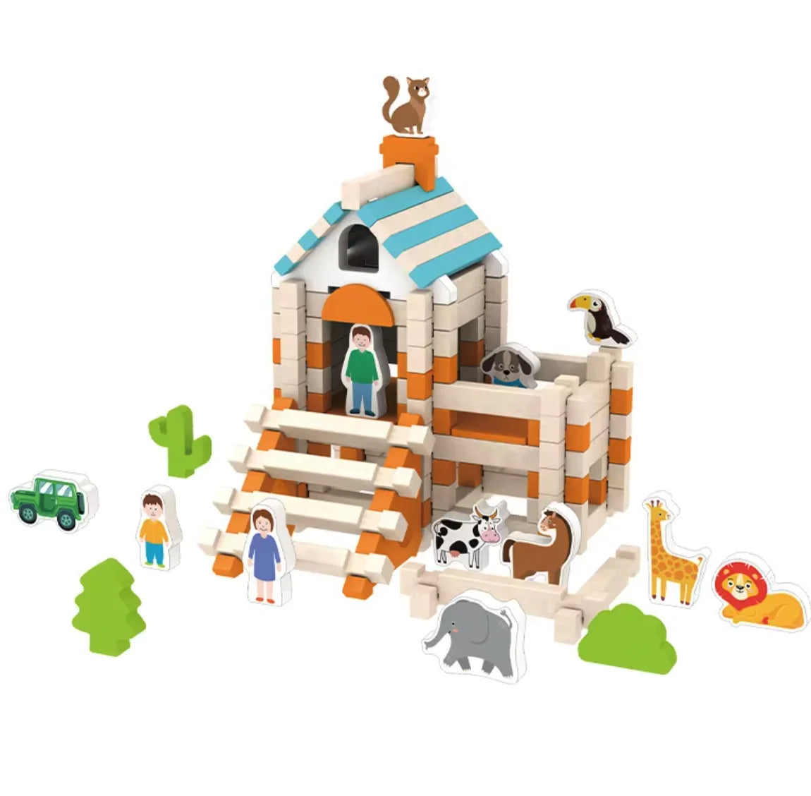 Kids Birthday Gifts DIY Fun Wooden House Furniture Mortise Tenon DIY Building Blocks Stacking Toys