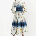 Autumn Fashion Women's Casual Long Sleeve A-Line Button Dress Custom Logo Floral-print Tie-Dye Made Chiffon Woven Digital