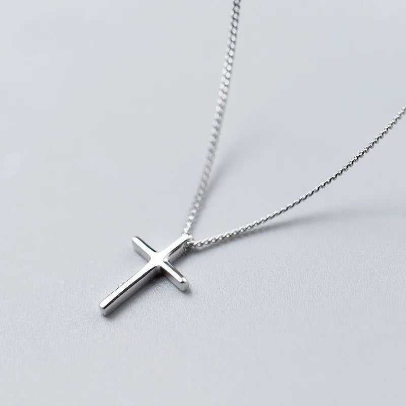 Trendy Crucifix Pendant Necklace Statement 925 Sterling Silver Cross Necklaces Fine Jewelry for Women