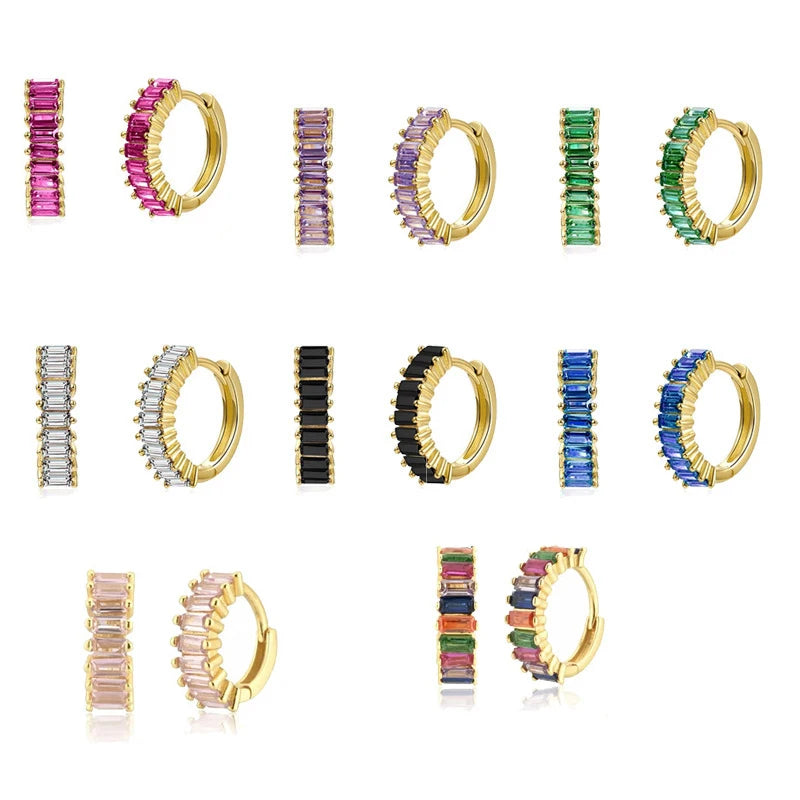 Creative Puncture Rainbow Color Zircon Cartilage Earrings 18k Gold Plated Tiny Ear Buckle Jewelry for Woman Gift