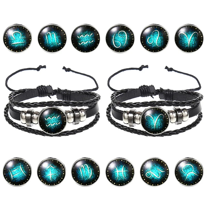 Men's DIY Leather Gold Braided Woven Bracelets Accessory Jewelry Including Zodiac Bracelet Bangle Fashion Bangles