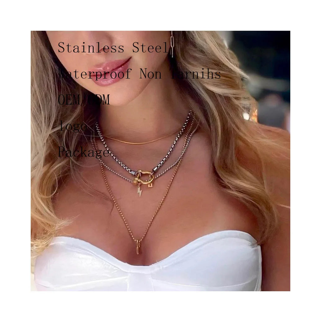 ERESI Non Tarnish Waterproof Jewelry 18K Gold Plated Stainless Steel Rope Chain Choker Necklace Two Tone Horseshoe Necklace