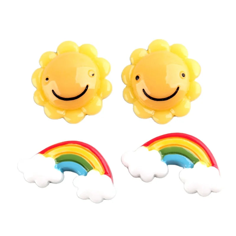 Eco-Friendly Resin Sunflower Rainbow Flat Back Cabochon DIY Mobile Phone Keychain & Slime Filler Craft Kids' Decorations