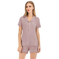 New Fashion Summer Two Piece Pajamas for Women Turn-Down Neck Short Sleeve Soft Modal Poplin Sleepwear Set Elastic Waist 2 PC