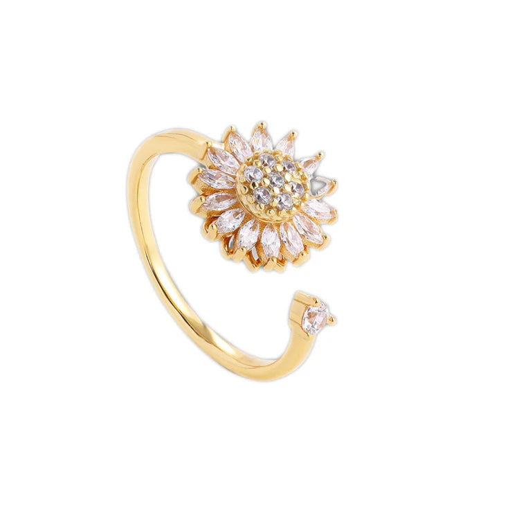G2275 Wholesale Rotating Sunflower Spinner Spinning Rings for Anxiety Women Fashion Jewelry Rings