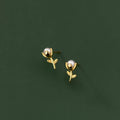 Elegant Romantic 925 Sterling Silver Rose Stud Earrings Ladies' Trendy Synthetic Pearl Floral Jewelry for Sweet Birthday Parties
