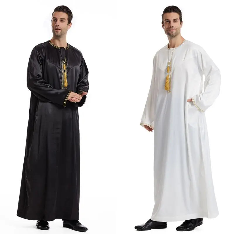 2024 Hot Selling Islamic Thobe Embroidered Tassels Factory Directly Moroccan Thobe Solid Color Daily Thobe Men Muslim