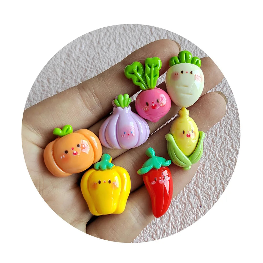 Cartoon Resin Vegetable Carrot Pepper Pumpkin Candy Girl Hairpin Accessories Earring Charms Flatback Pendant Homemade Gift
